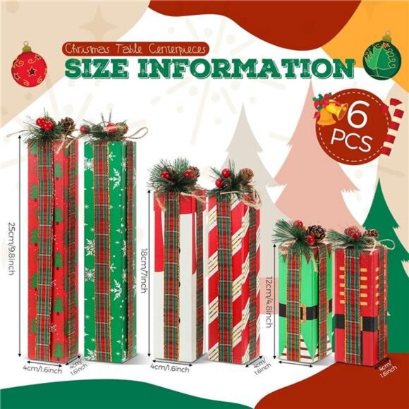 6 Pcs Christmas Table Centerpieces Decoration Farmhouse Wood Presents Decor - Picture 2 of 7